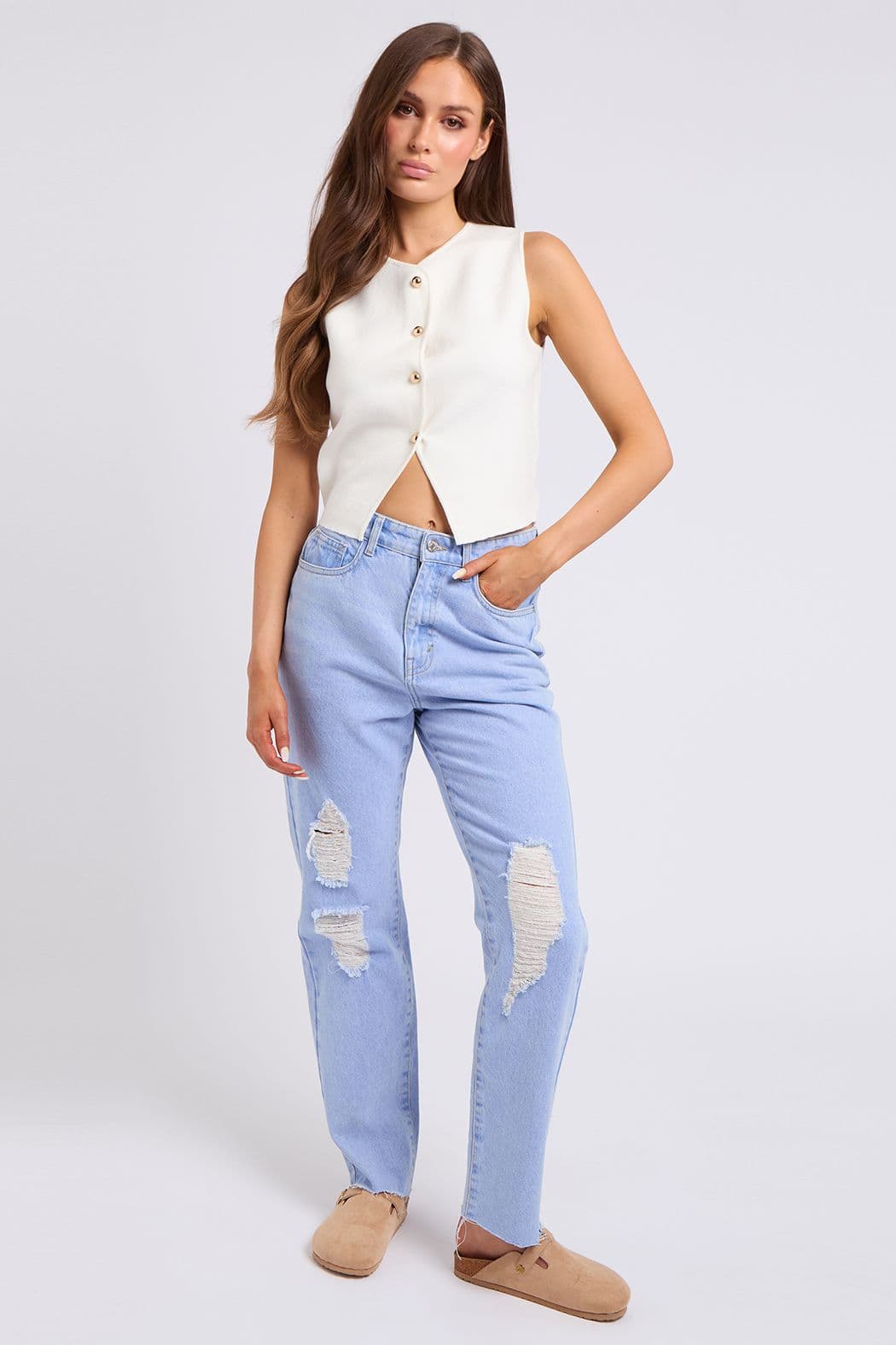 Urban Bliss Women's Mom (slug Rip) Jeans in Blue