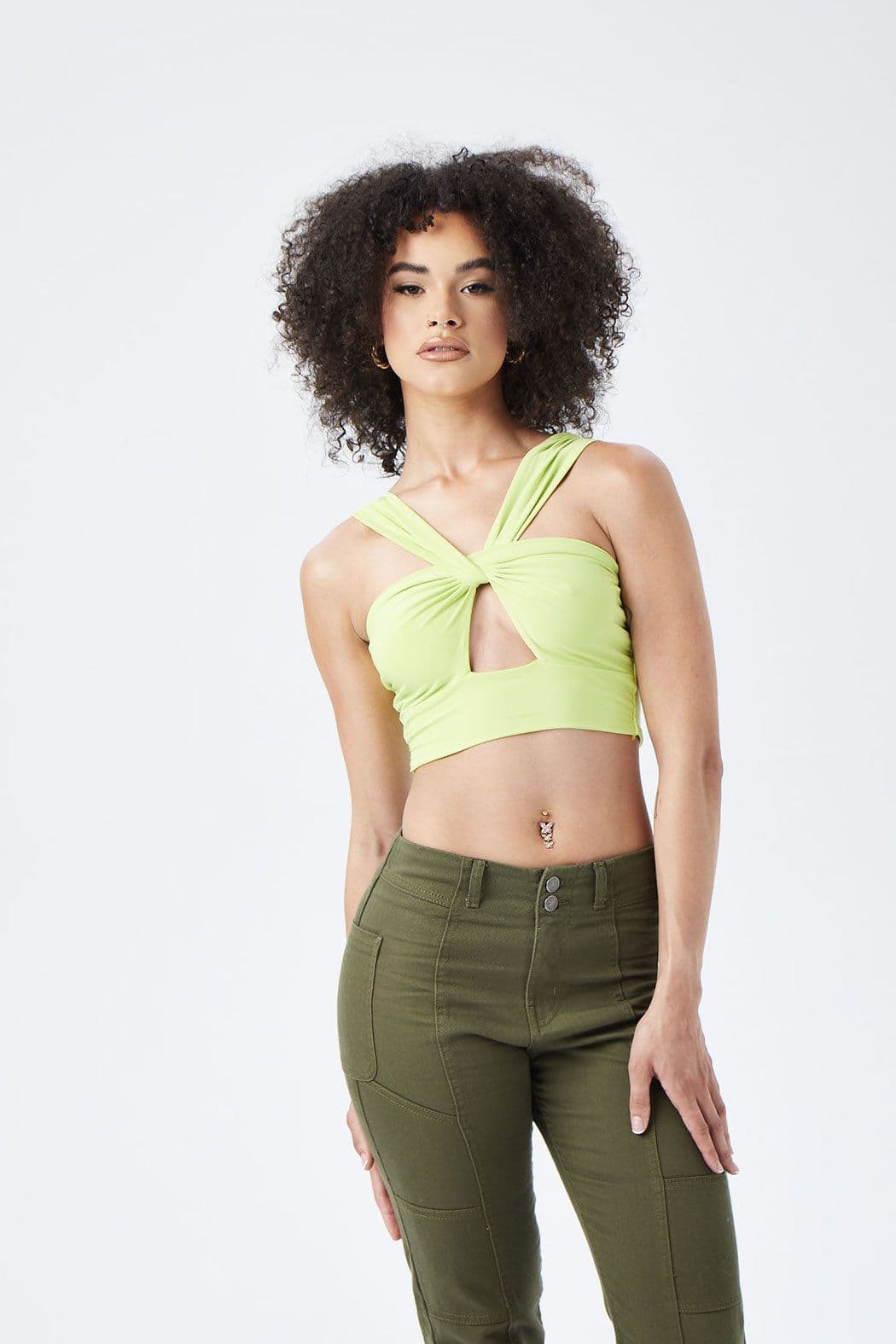 Urban Bliss Women's Slinky Twist Cut Out Top in Green