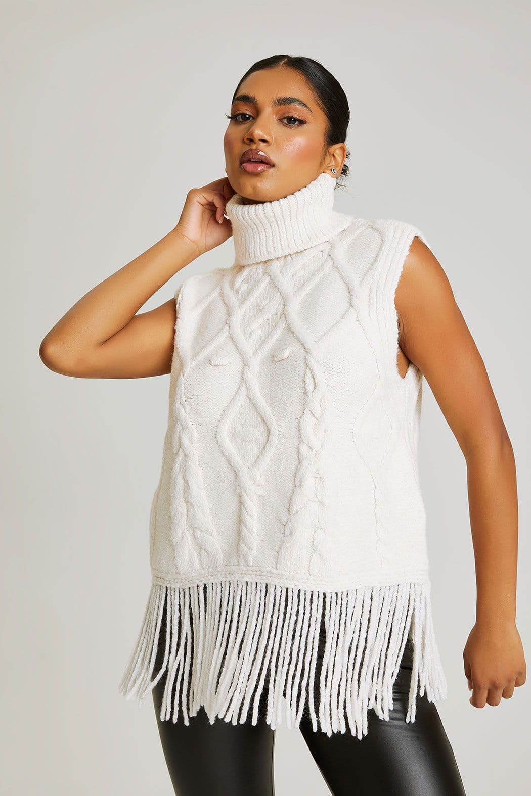 Urban Bliss Women's Tassel Knit Vest in Cream