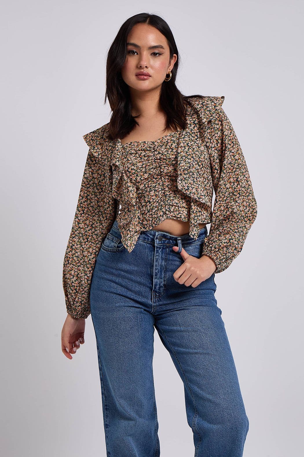 Urban Bliss Women's Floral Ruffle Blouse in Green