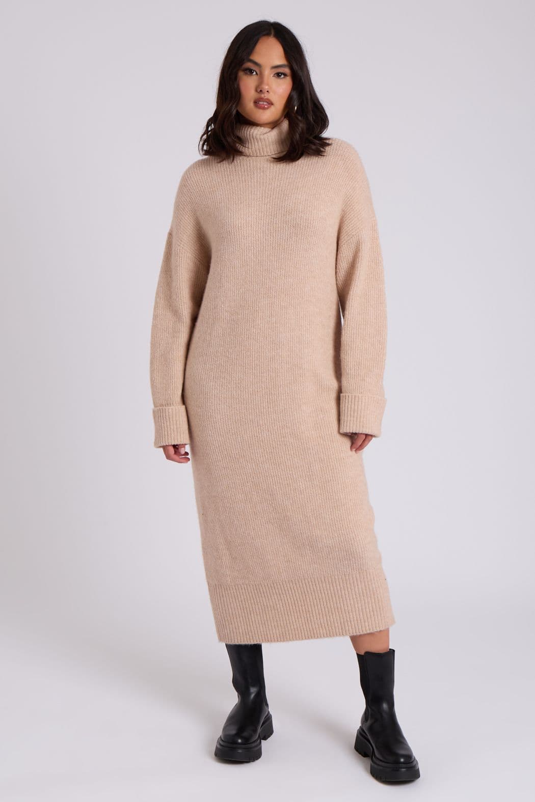 Urban Bliss Women's Roll Neck Midi Dress in Camel