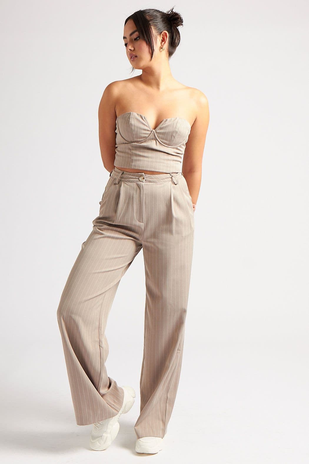Urban Bliss Women's Stripe Tailored Top in Taupe