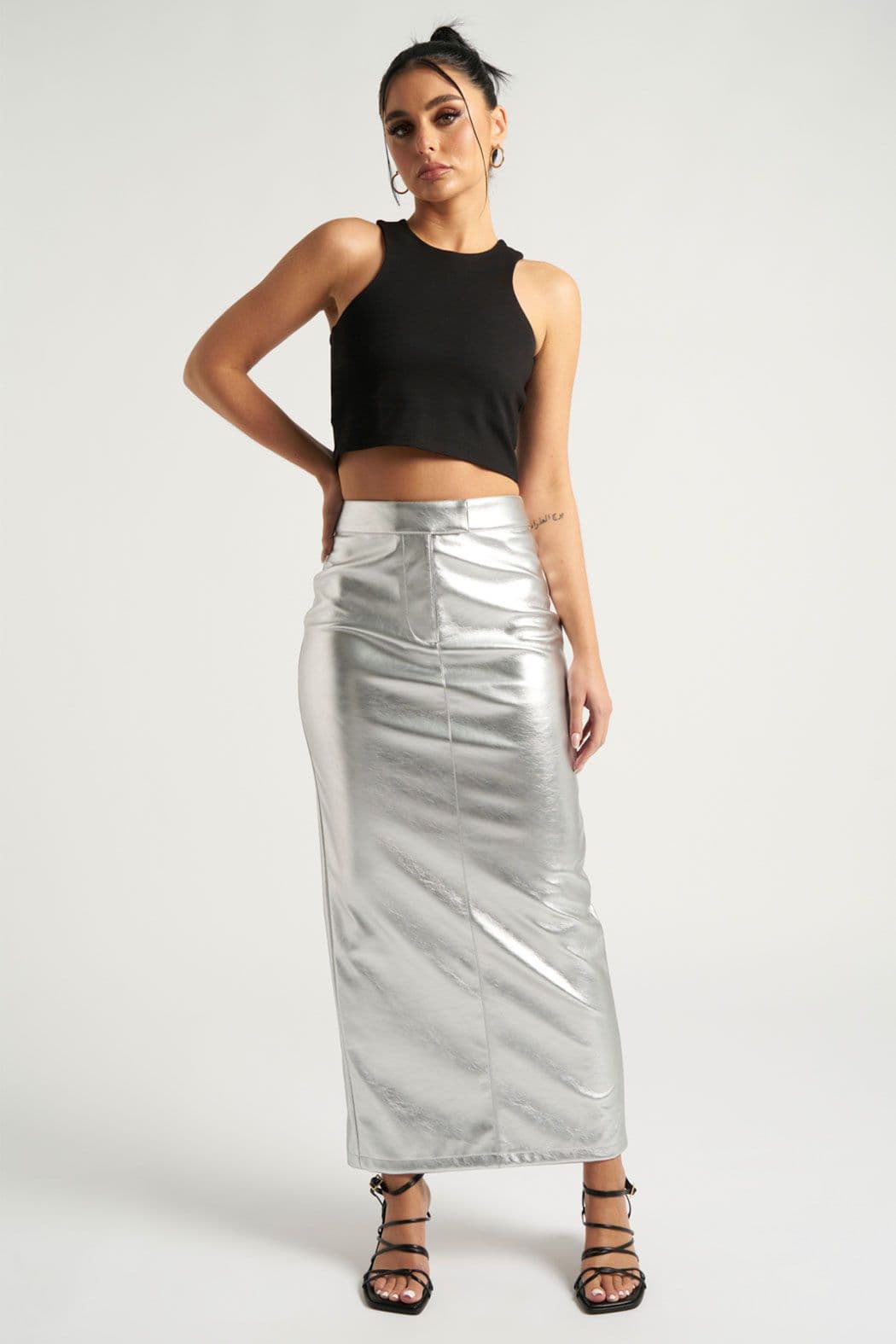 Urban Bliss Women's PU Column Maxi Skirt in Silver