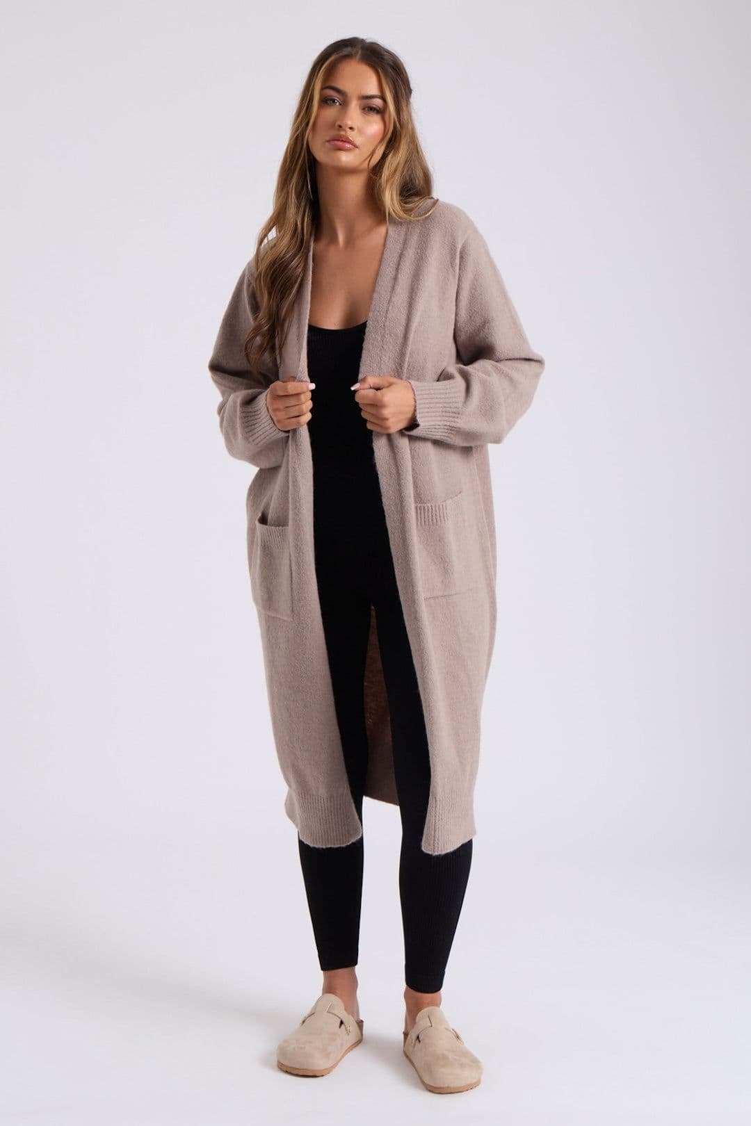 Urban Bliss Women's Longline Patch Pocket Cardigan in Beige