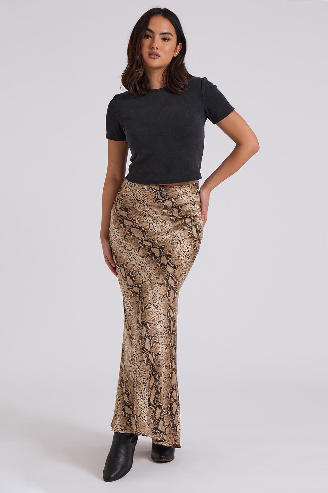 Urban Bliss Women's Snake Bias Maxi Skirt in Brown