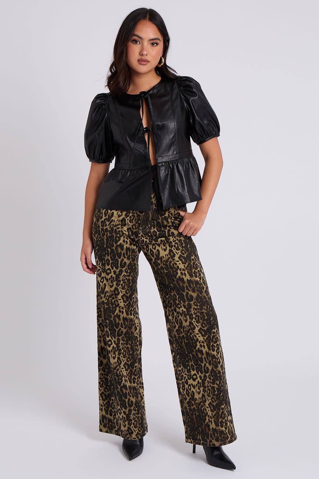 Urban Bliss Women's PU Tie Front Top in Black