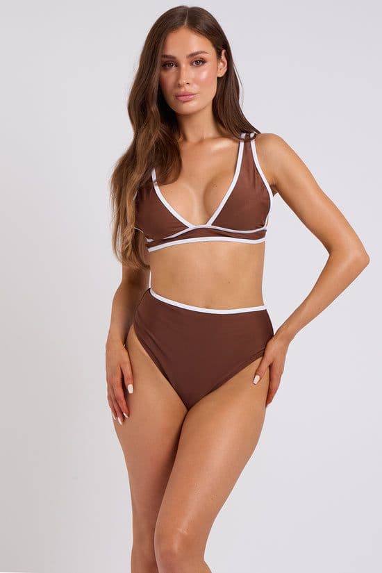 Urban Bliss Women's Contrast Plunge Bikini Top in Brown