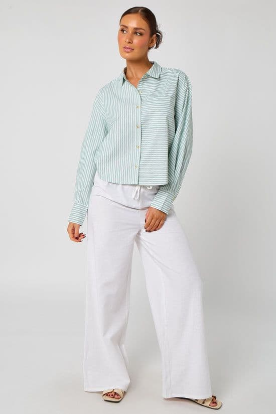 Urban Bliss Women's Stripe Cropped Shirt in Green