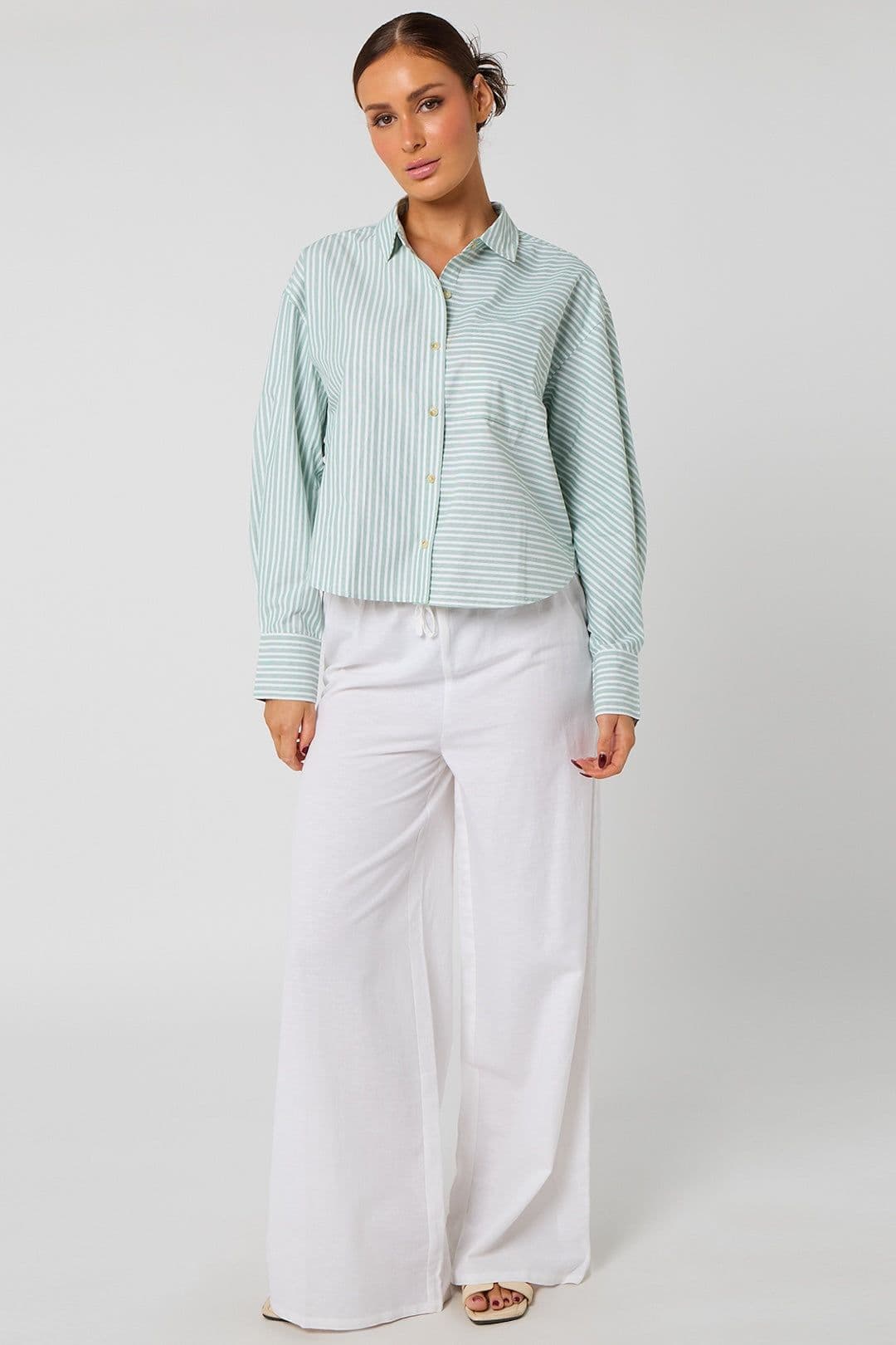 Urban Bliss Women's Pinstripe Cropped Shirt in Green