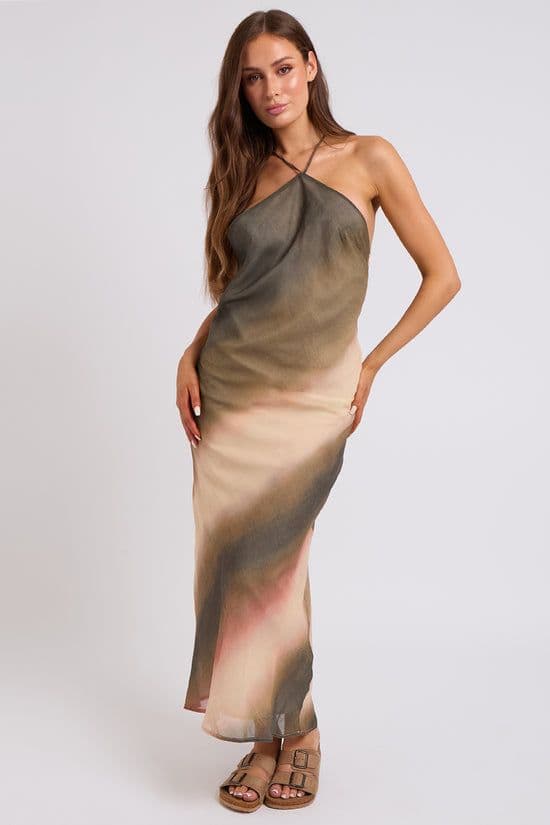 Urban Bliss Women's Ombre Beaded Maxi Dress in Khaki