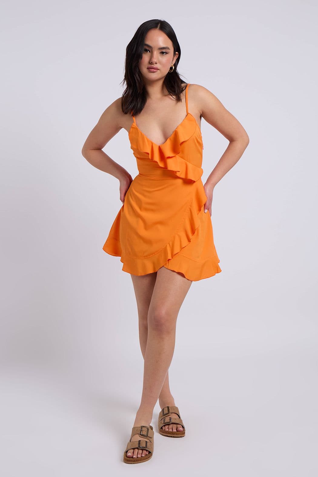 Urban Bliss Women's Woven Frill Tea Dress in Orange