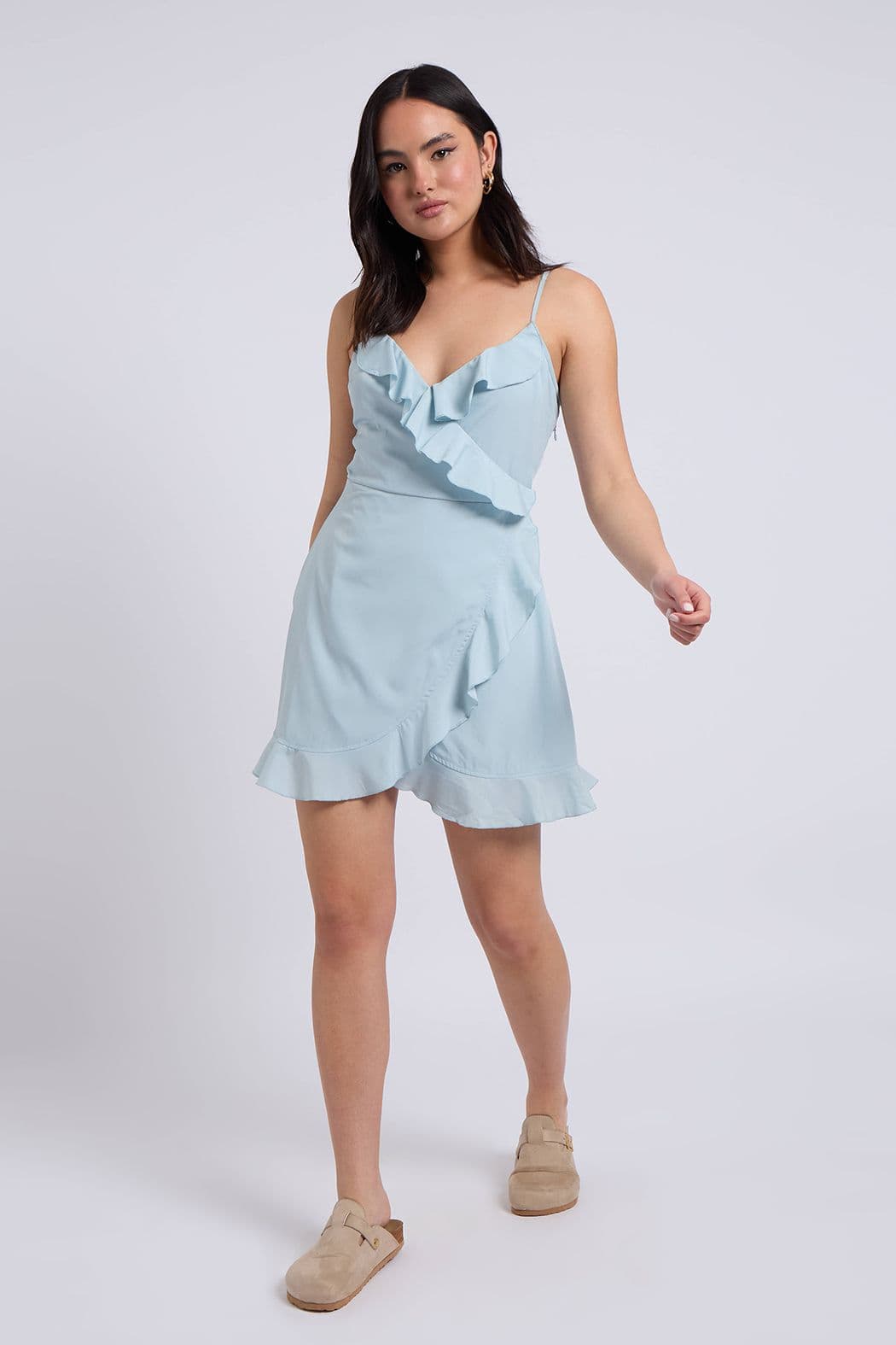 Urban Bliss Women's Woven Frill Tea Dress in Blue