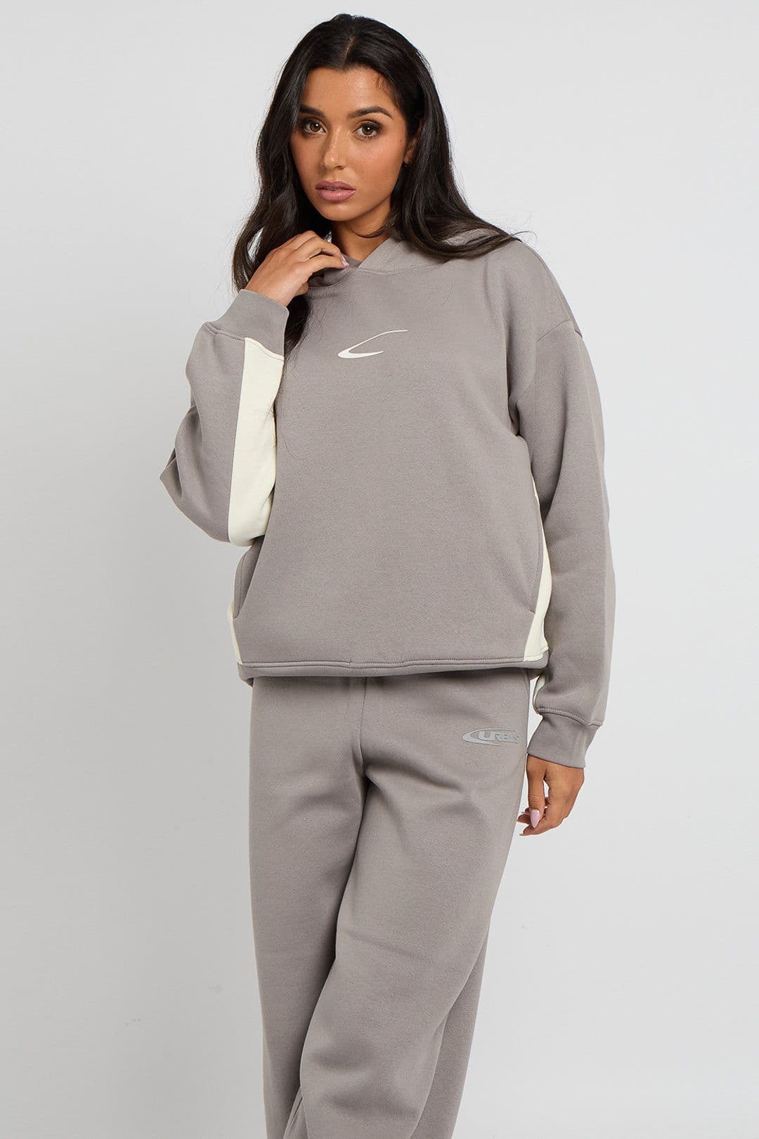 Urban Bliss Women's Colour Block Graphic Hoodie in Grey