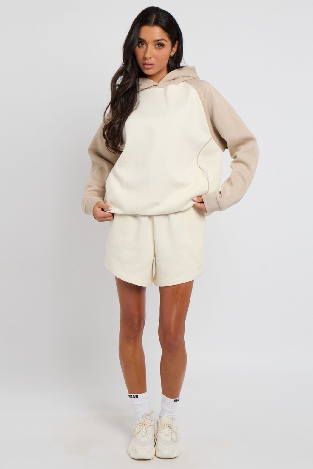 Urban Bliss Women's Colour Block Graphic Hoodie in Cream