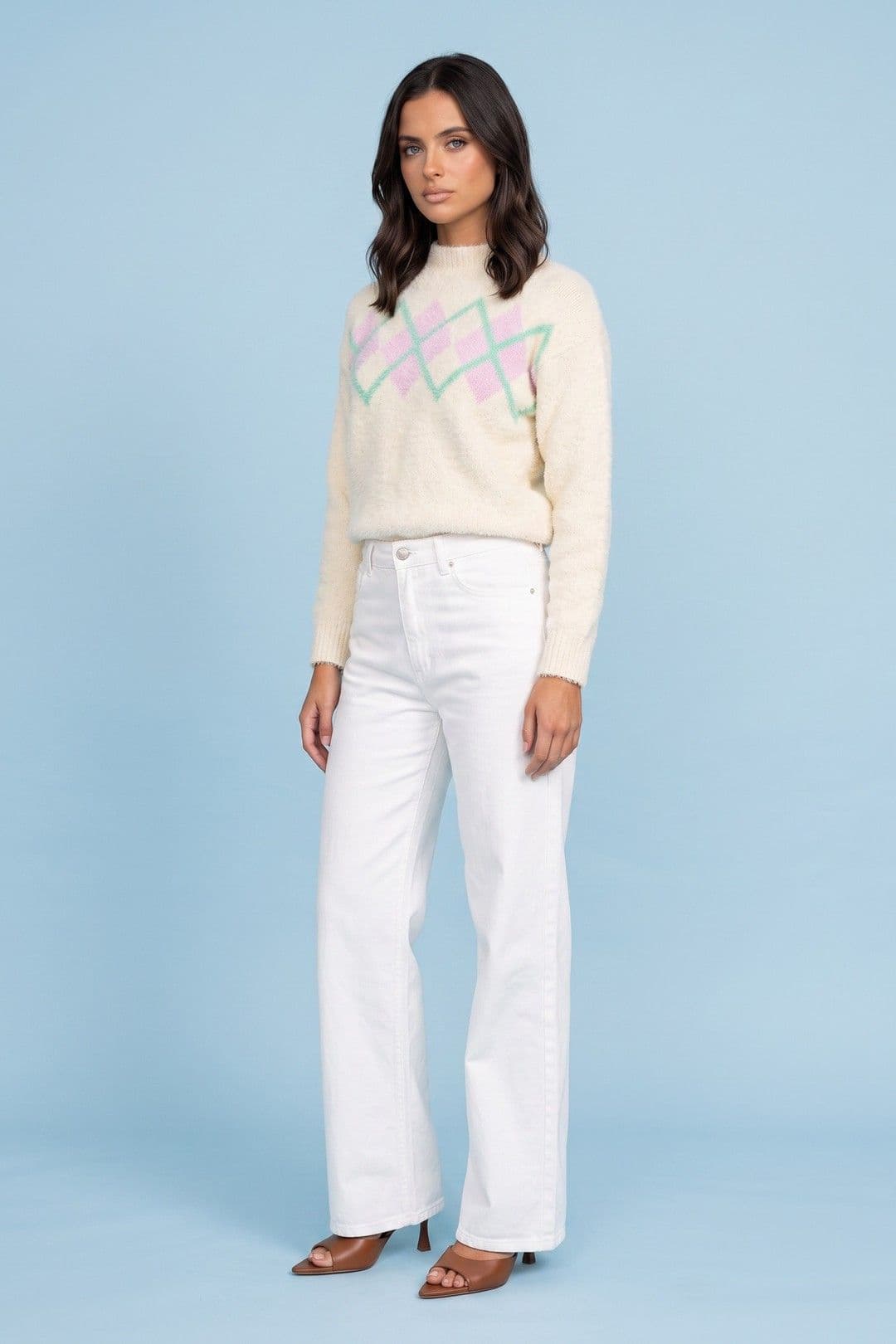 Urban Bliss Women's Argyle Boucle Jumper in Cream