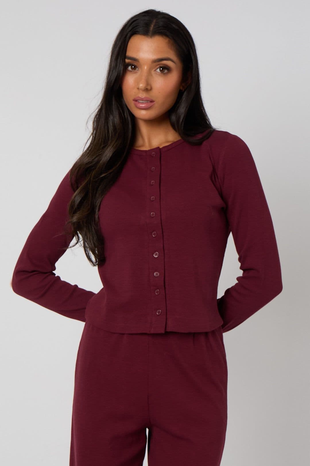 Urban Bliss Women's Button Front Top in Burgundy