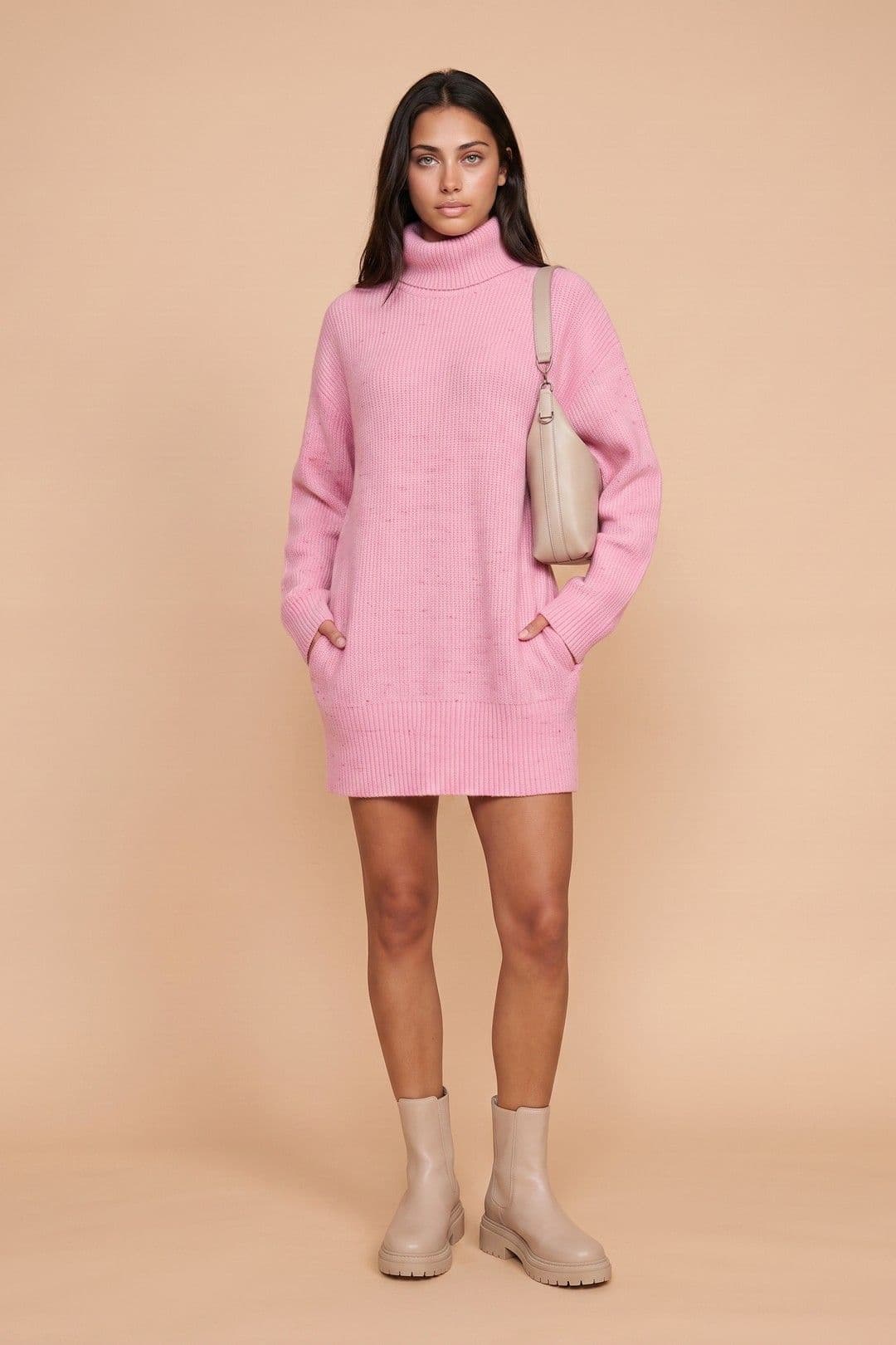 Urban Bliss Women's Wool Blend Roll Neck Mini Dress in Pink