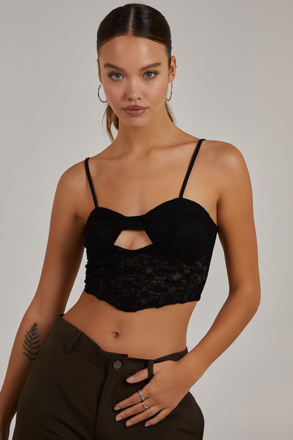 Pink Vanilla Women's Cut Out Corset Top in Black