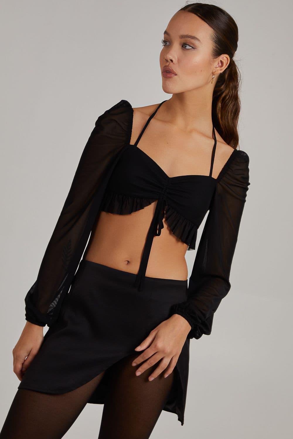 Pink Vanilla Women's Tie Front Halterneck Top in Black