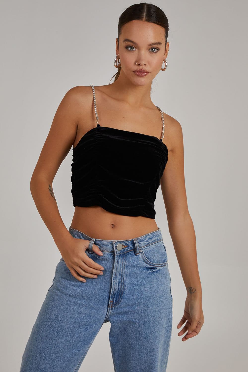 Pink Vanilla Women's Ruched Crop Top in Black