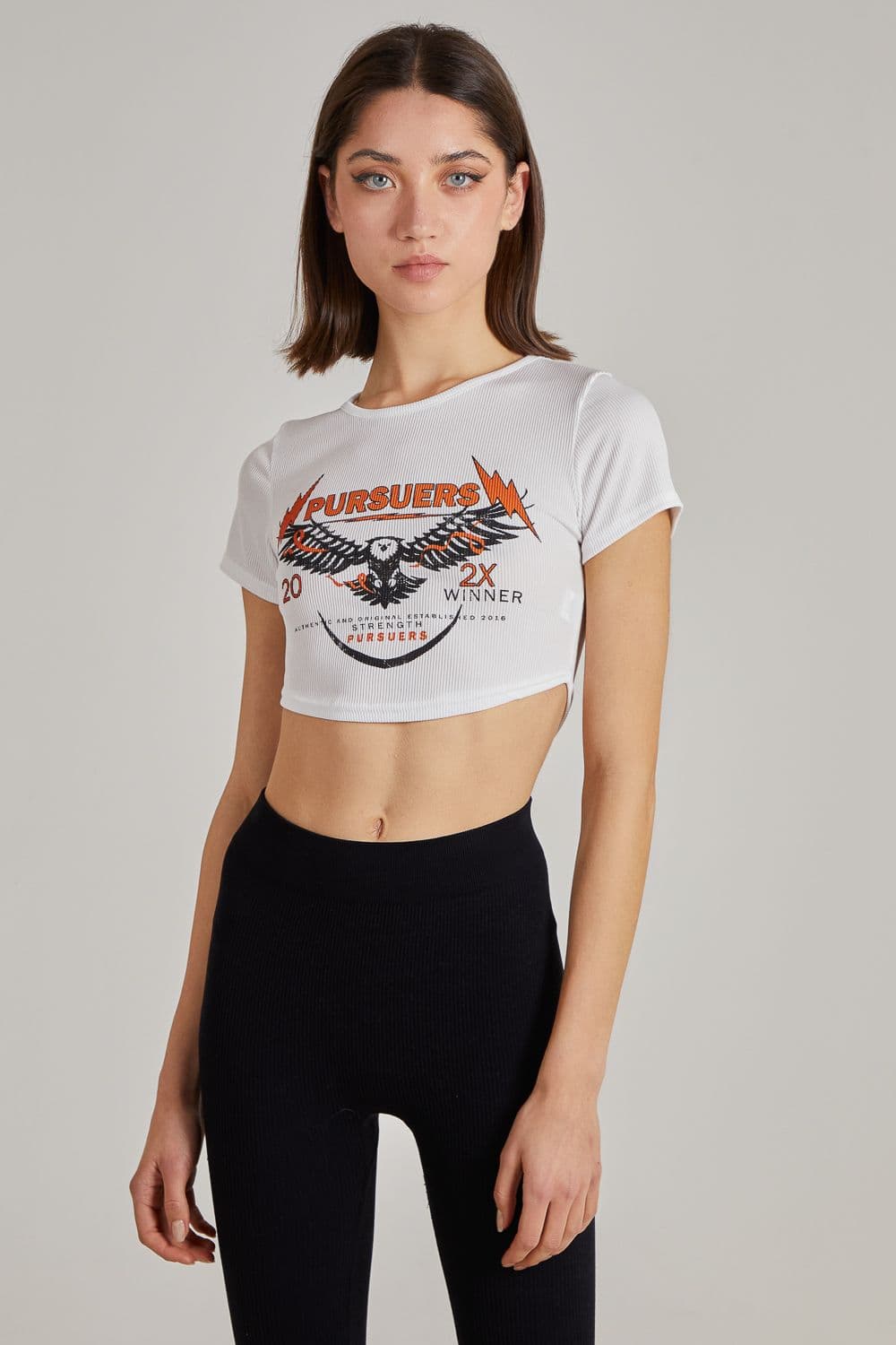 Pink Vanilla Women's Cropped Ribbed Band Tee in Ivory