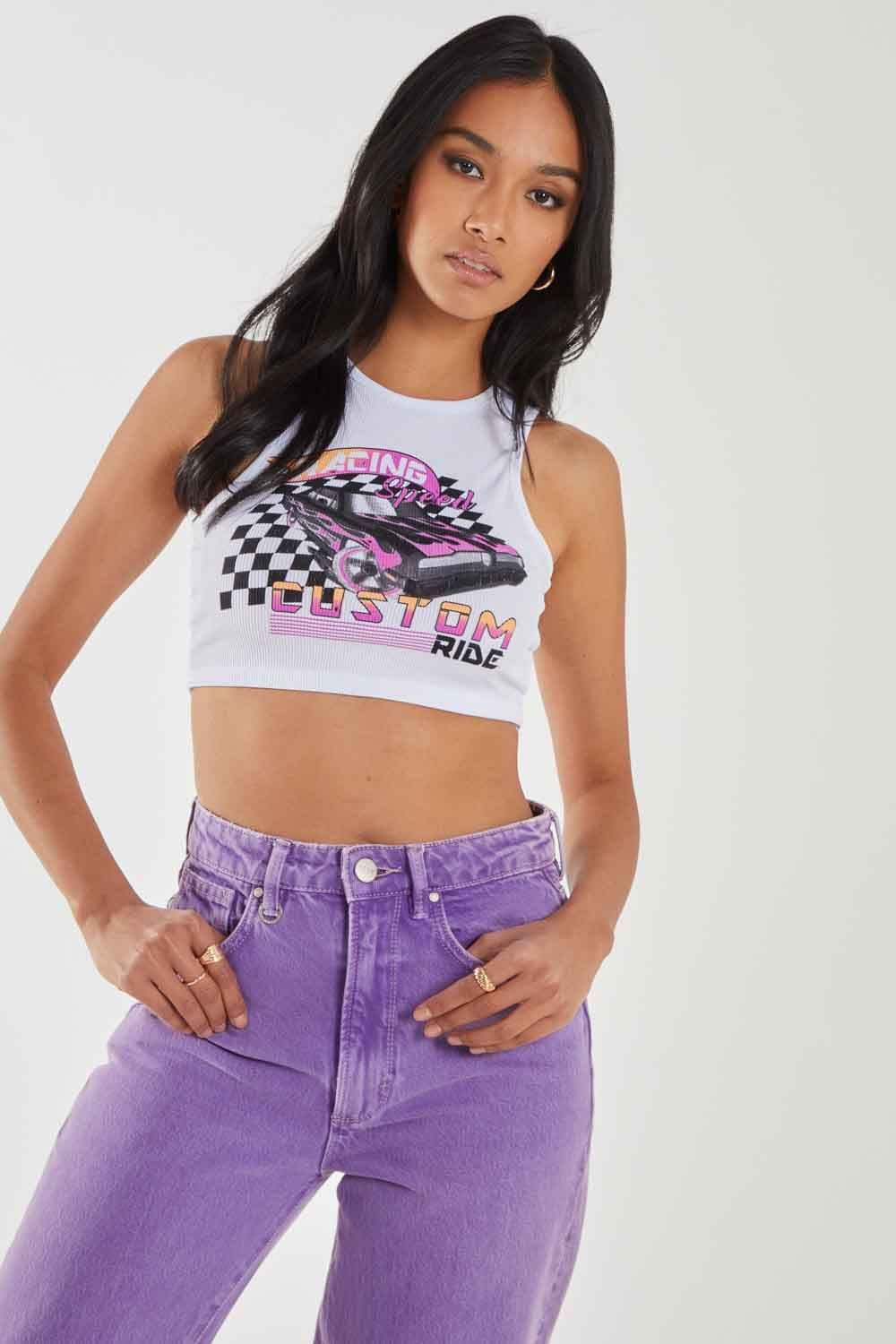 Pink Vanilla Women's Graphic Printed Vest in White
