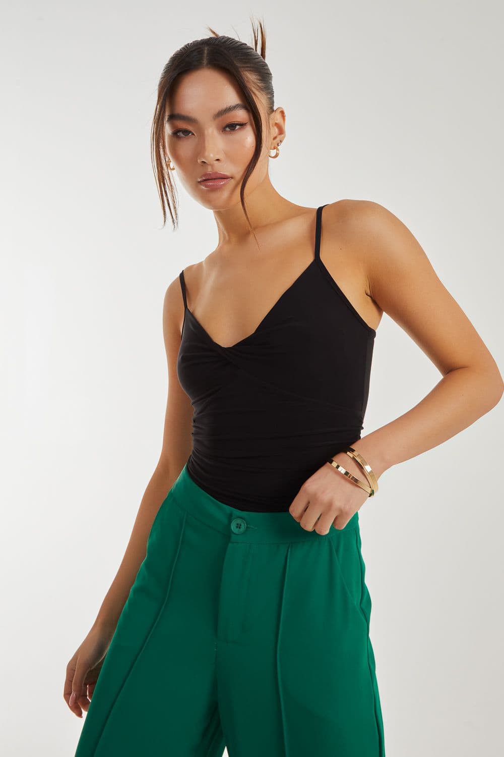 Pink Vanilla Women's Twist Strappy Bodysuit in Black