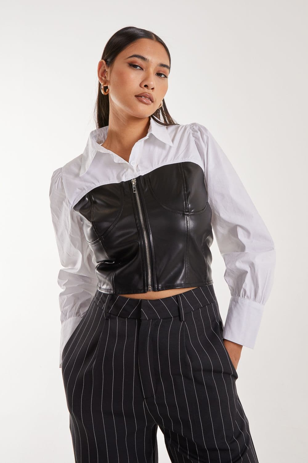 Pink Vanilla Women's Double Layer Corset Shirt in White