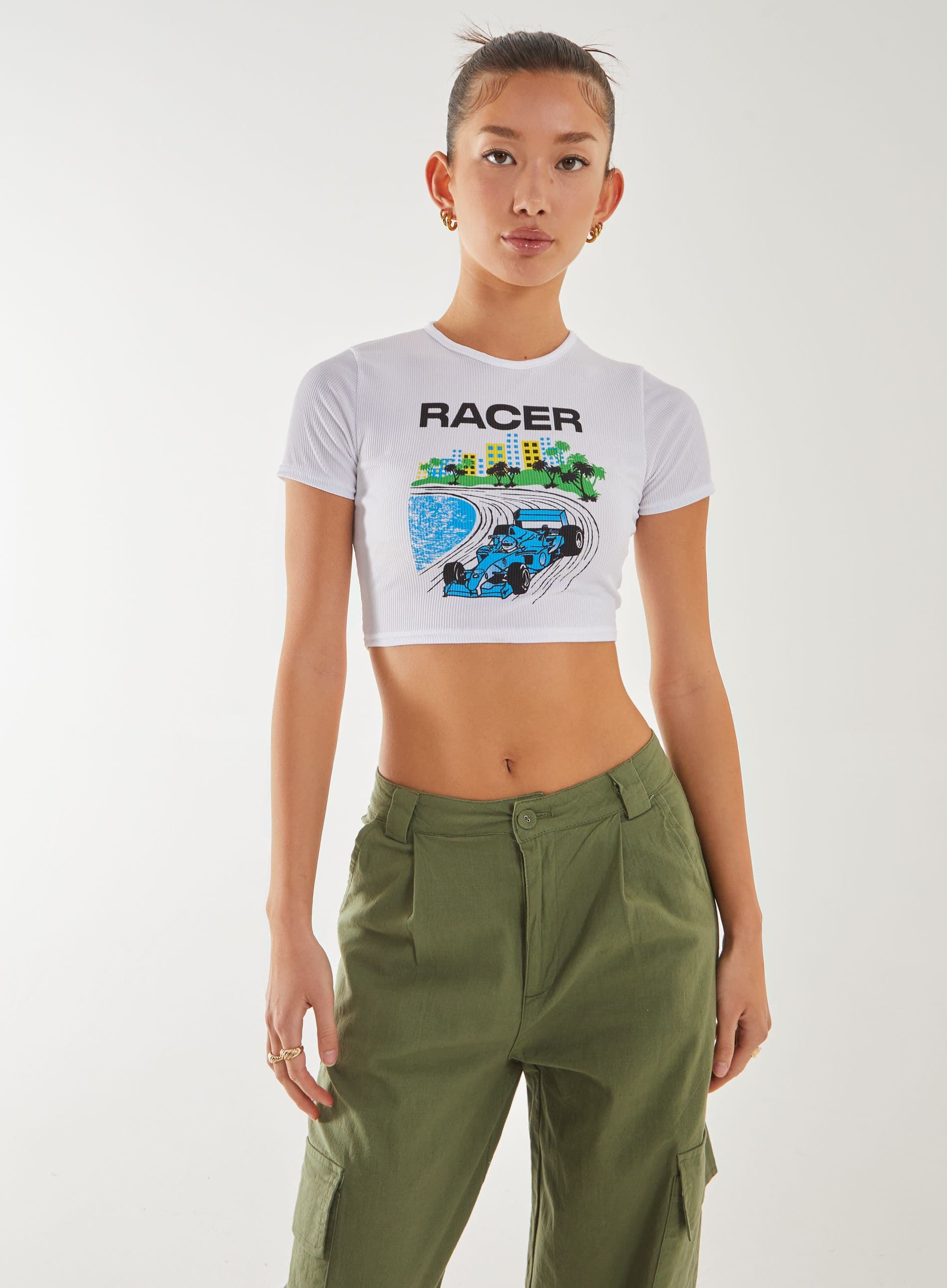 Pink Vanilla Women's Motor Printed Tee in White