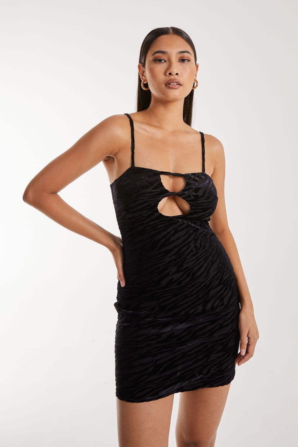 Pink Vanilla Women's Zebra Velvet Mini Dress in Black
