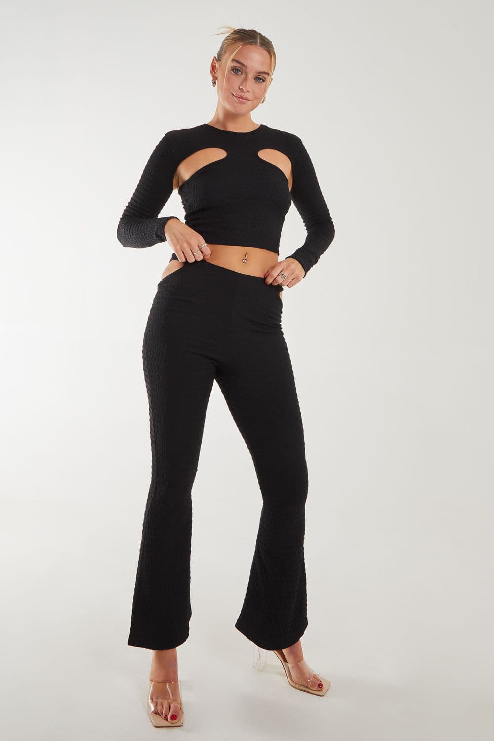 Pink Vanilla Women's Popcorn Cut Out Flares in Black