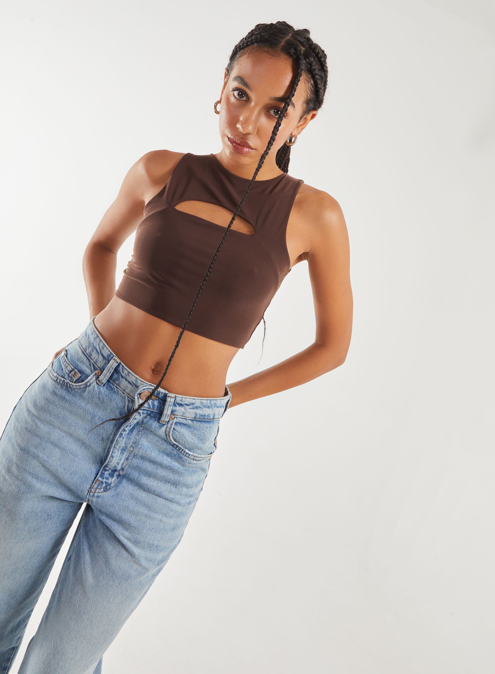 Pink Vanilla Women's Letterbox Crop Top in Chocolate