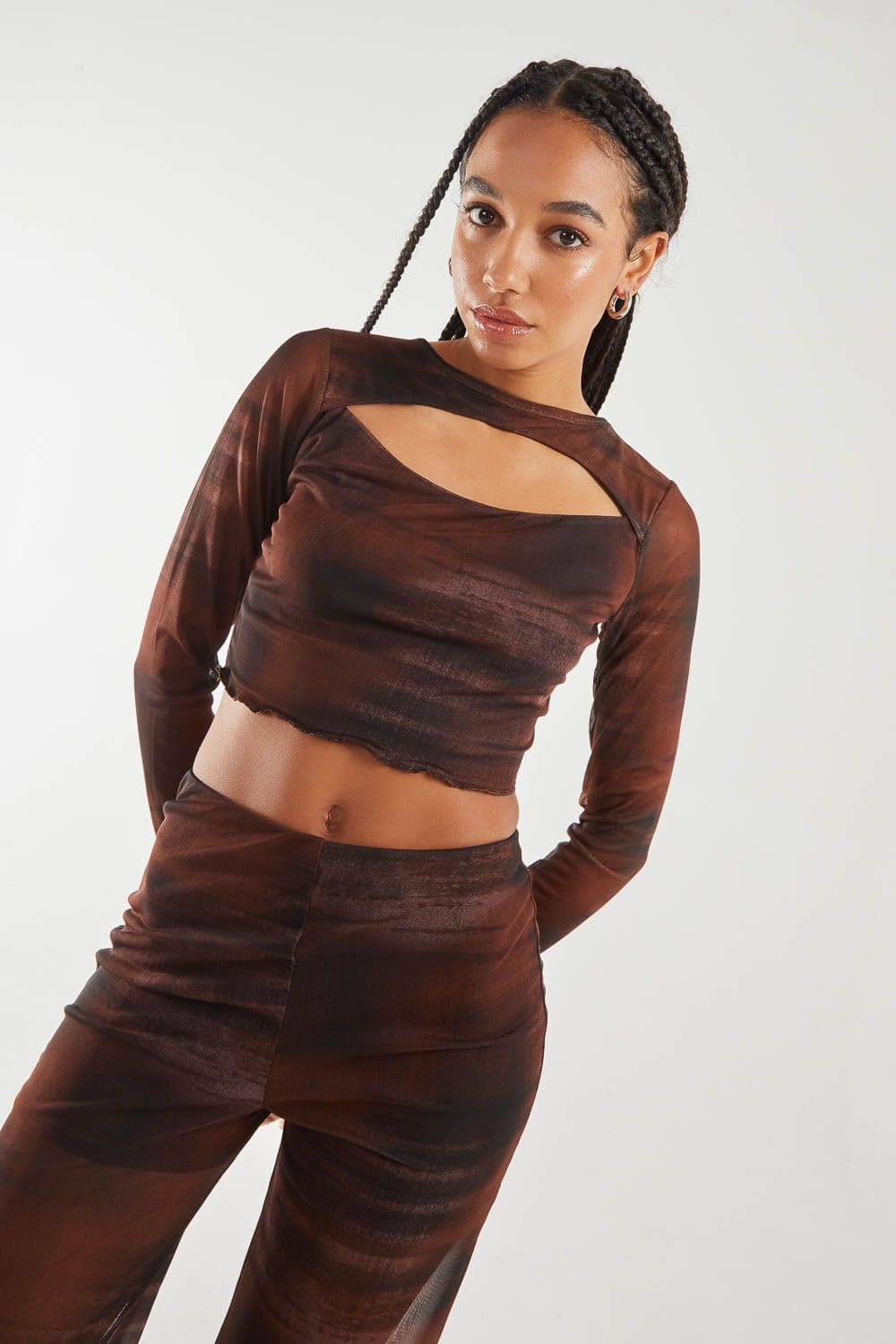 Pink Vanilla Women's Saturn Long Sleeve Letterbox Top in Chocolate