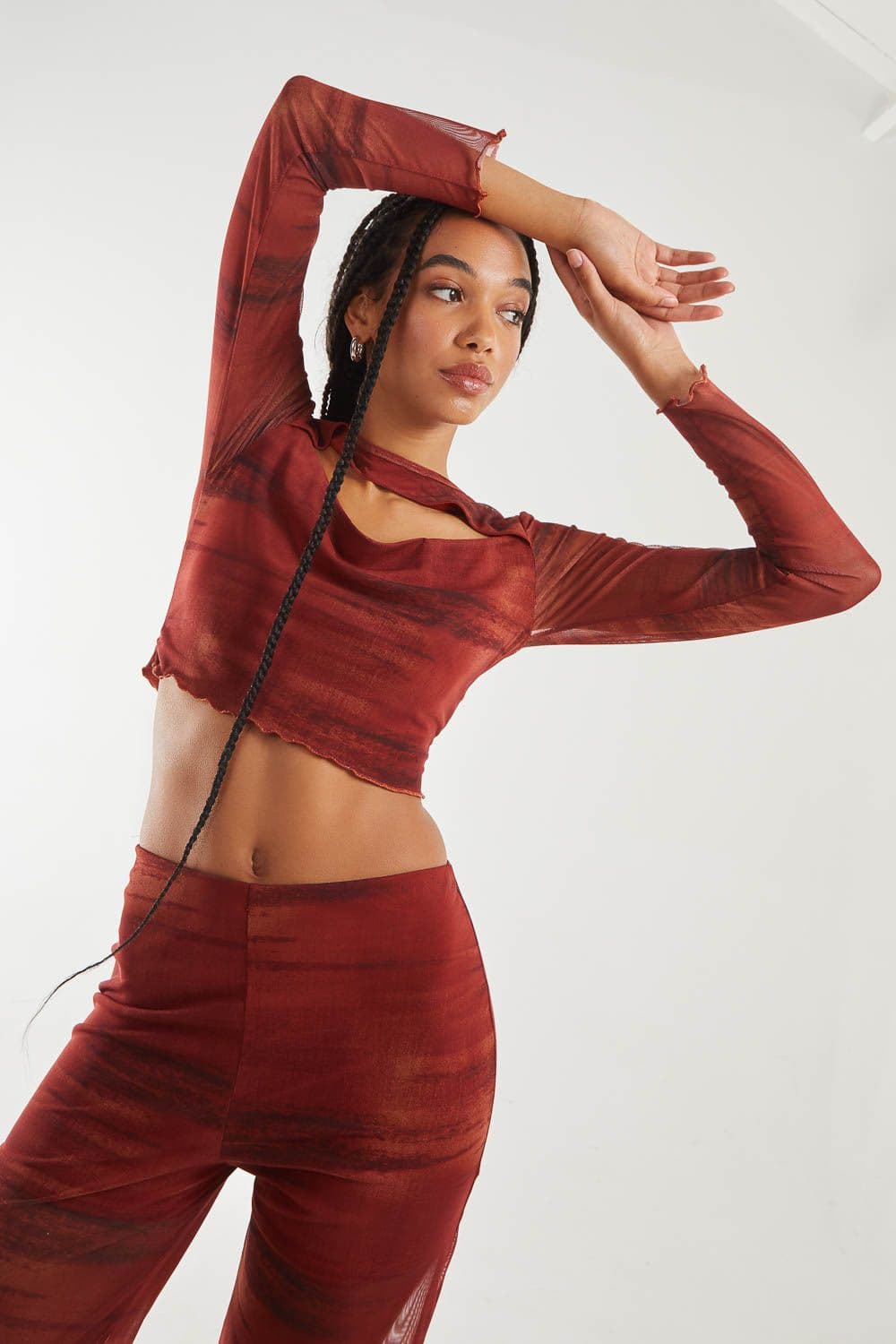 Pink Vanilla Women's Saturn Long Sleeve Letterbox Top in Orange