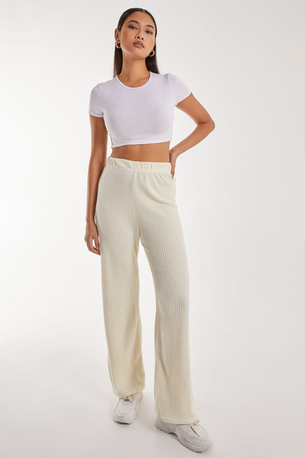 Pink Vanilla Women's Soft Brushed Rib Flares in Ivory