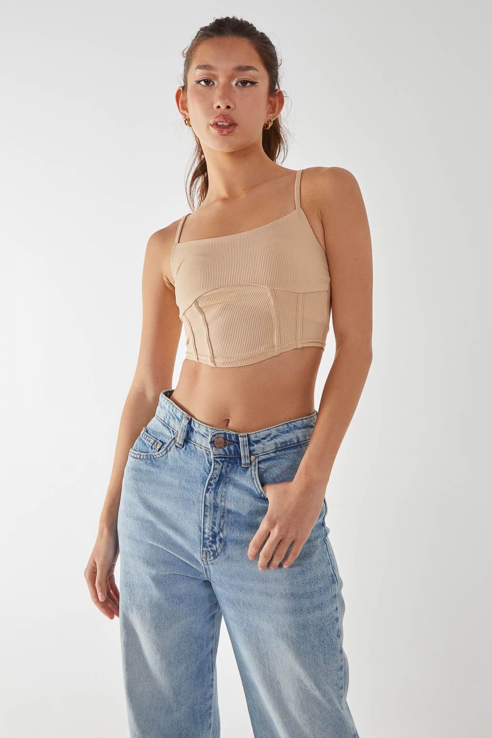 Pink Vanilla Women's Strappy Corset Top in Stone