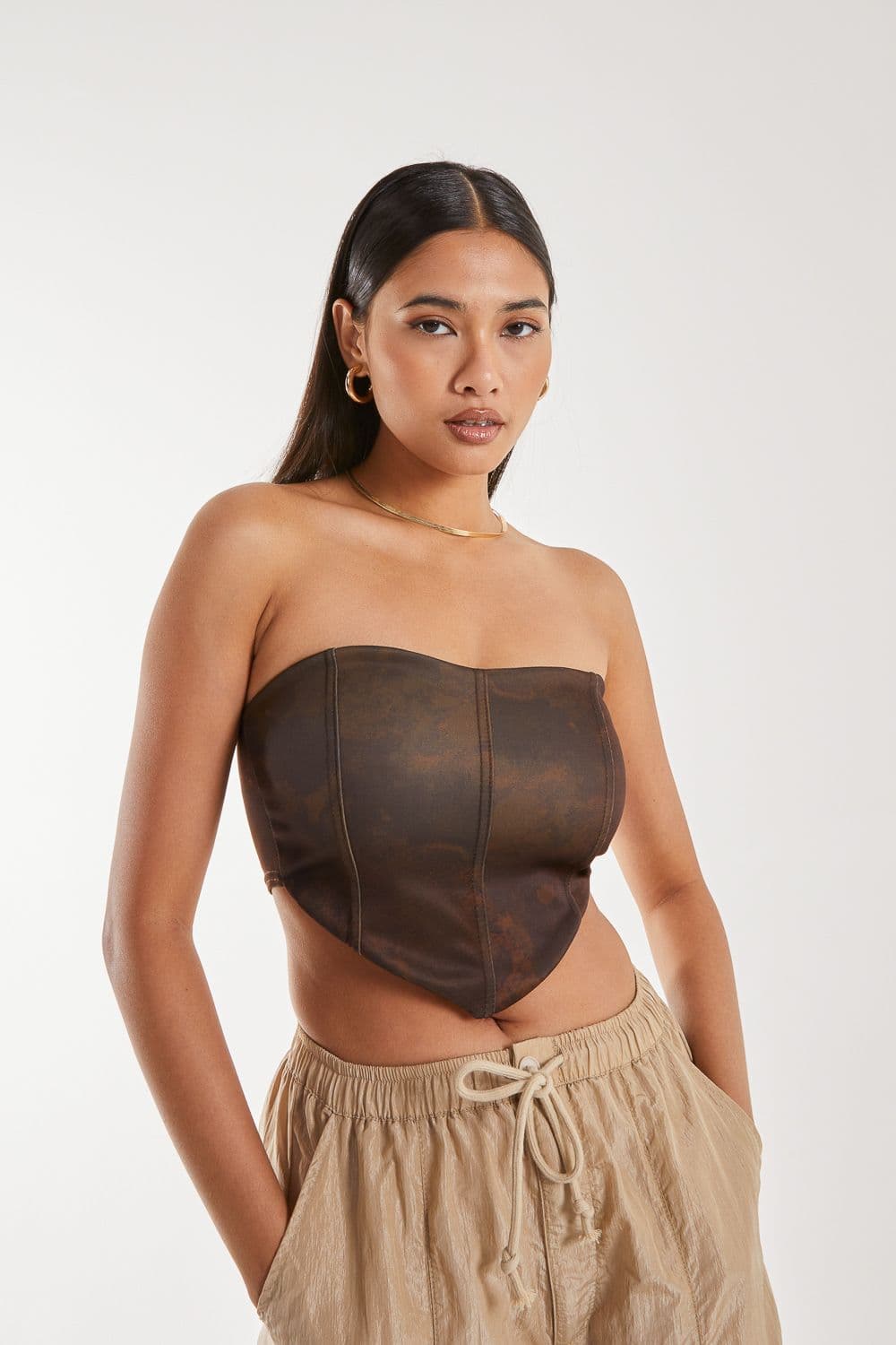 Pink Vanilla Women's Watermark Seam Corset Top in Chocolate