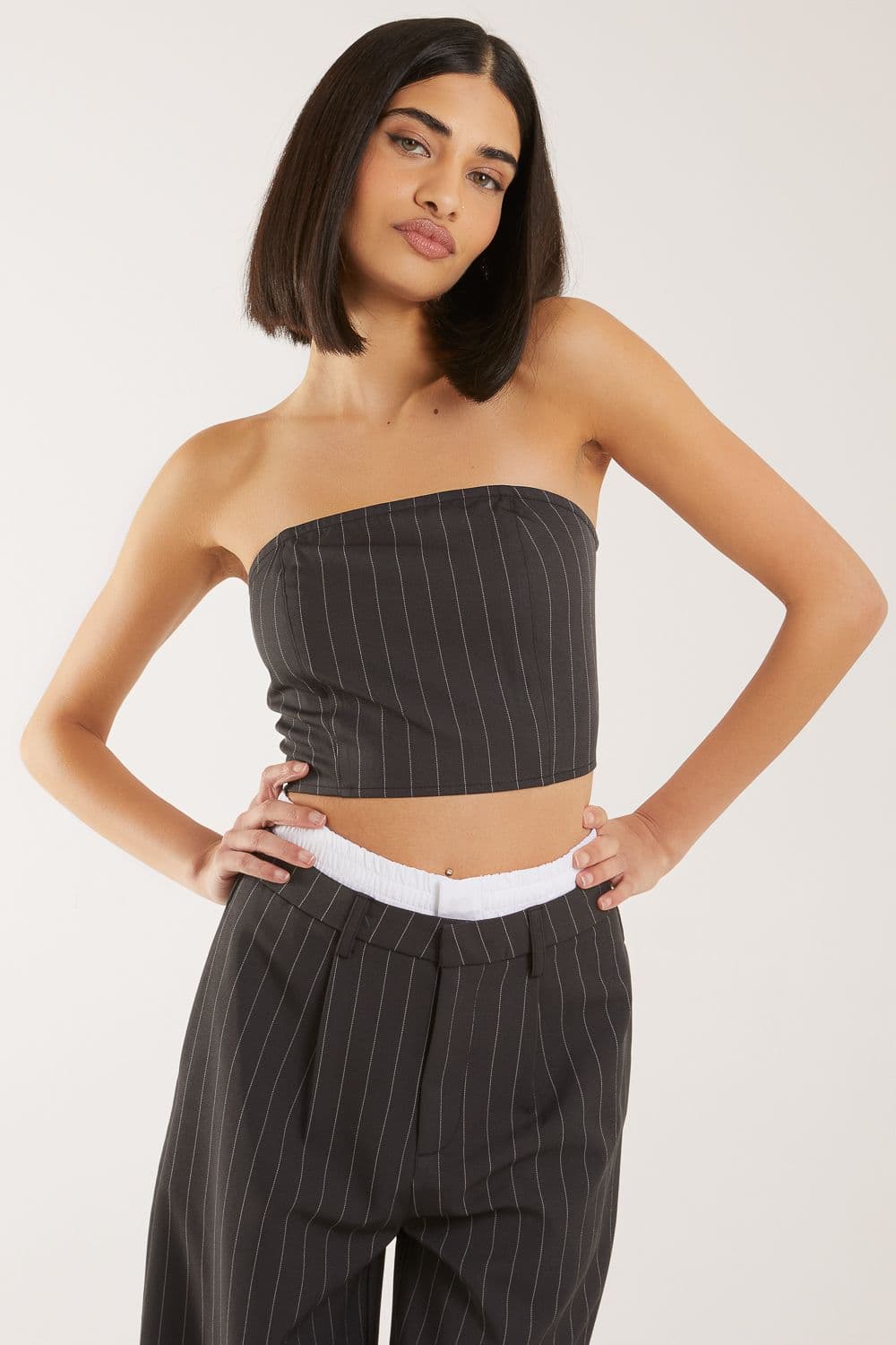 Pink Vanilla Women's Bandeau Crop Top in Charcoal