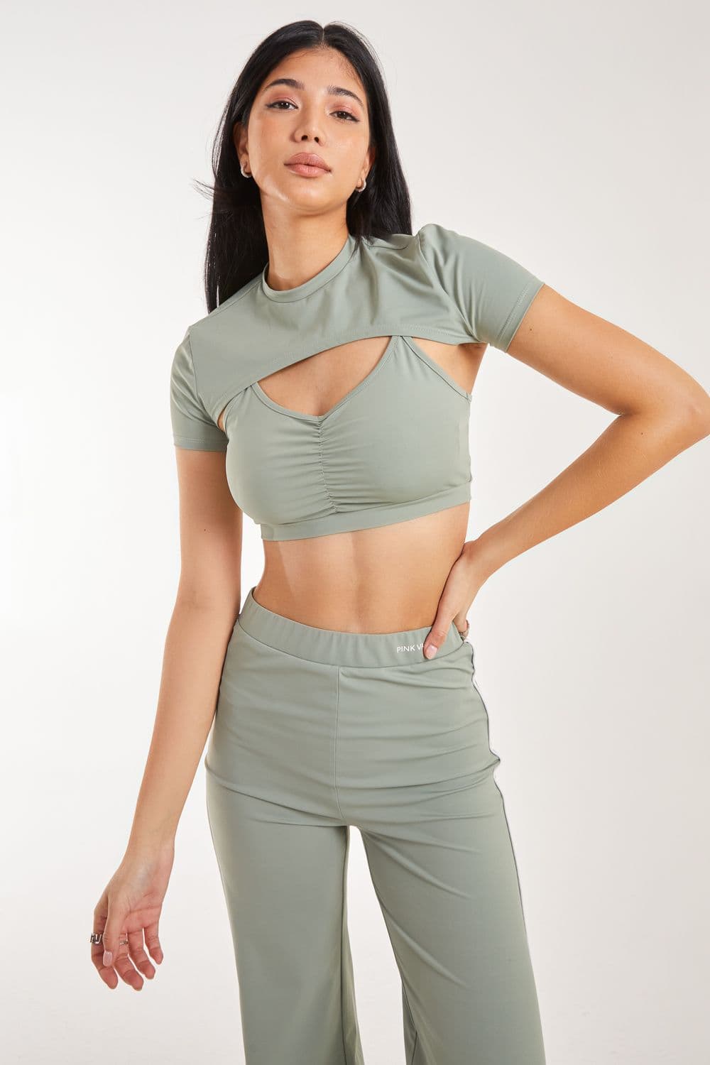 Pink Vanilla Women's 2in1 Super Soft Active Top in Green