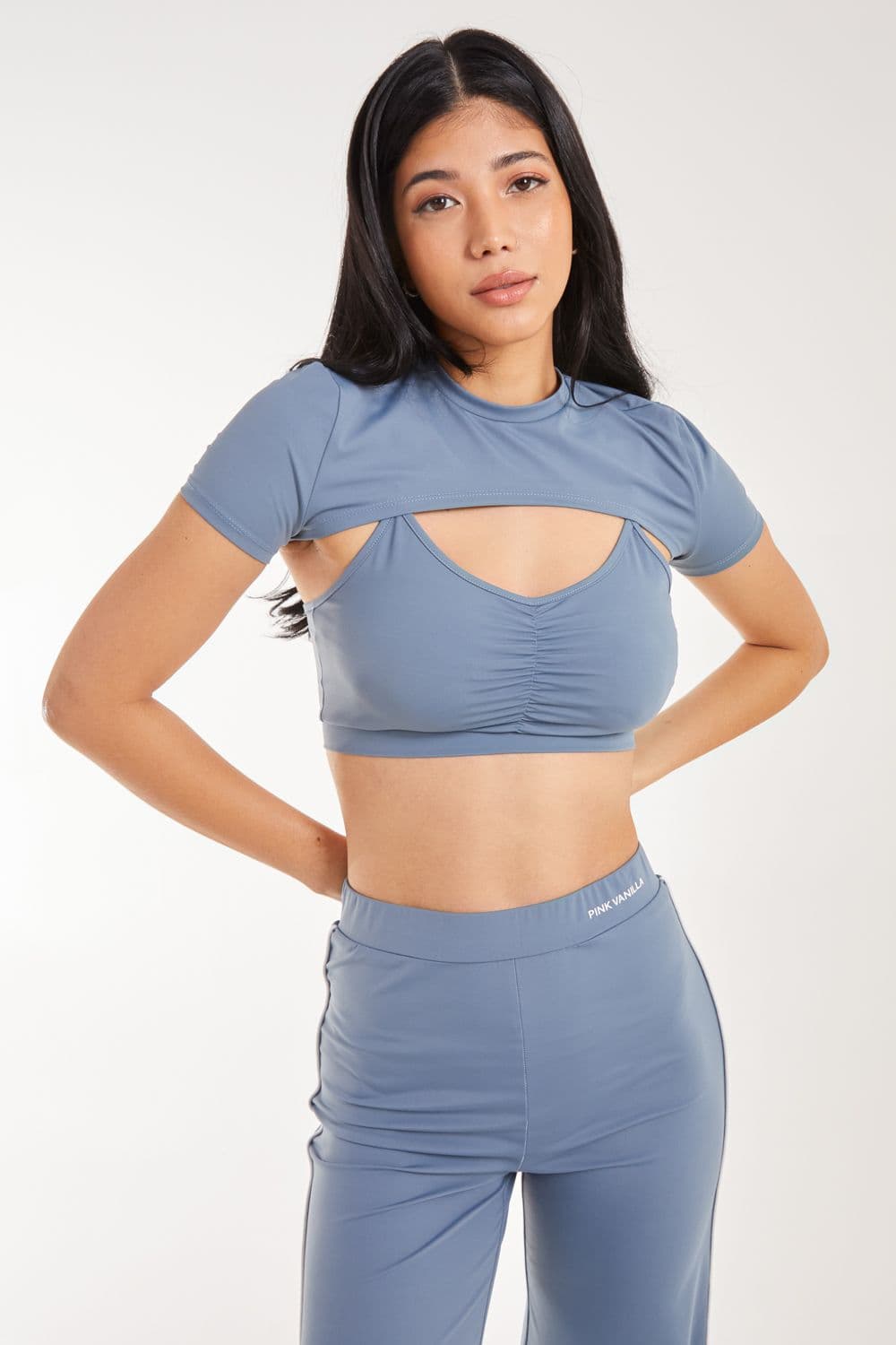 Pink Vanilla Women's 2in1 Super Soft Active Top in Blue