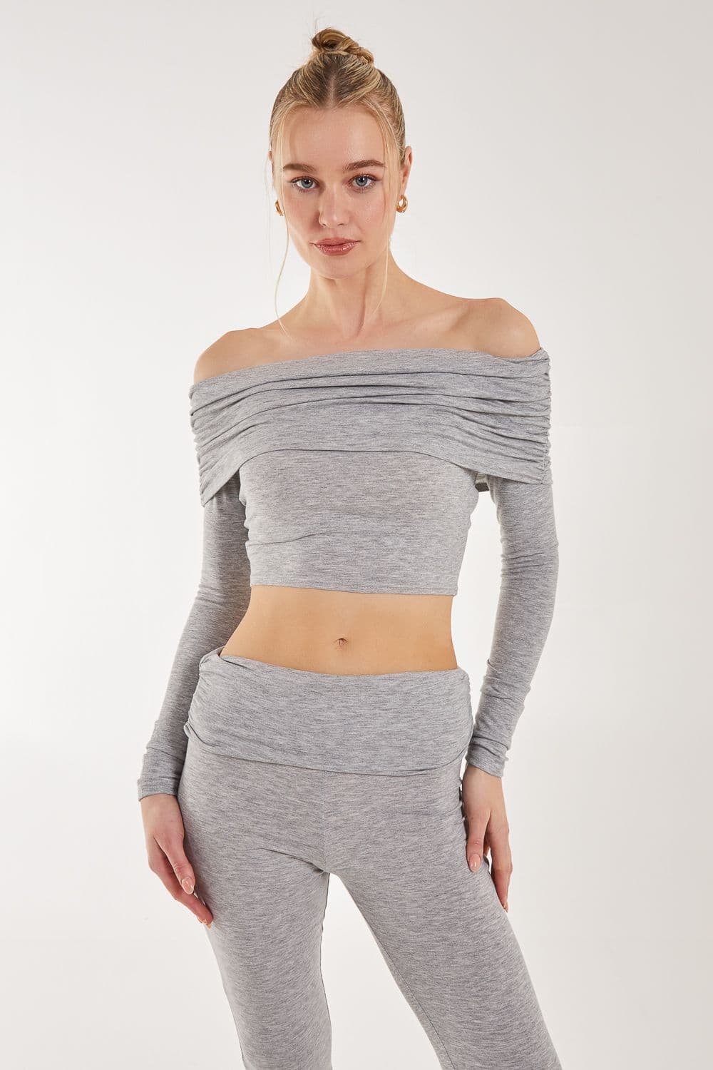 Pink Vanilla Women's Off the Shoulder Lounge Top in Grey