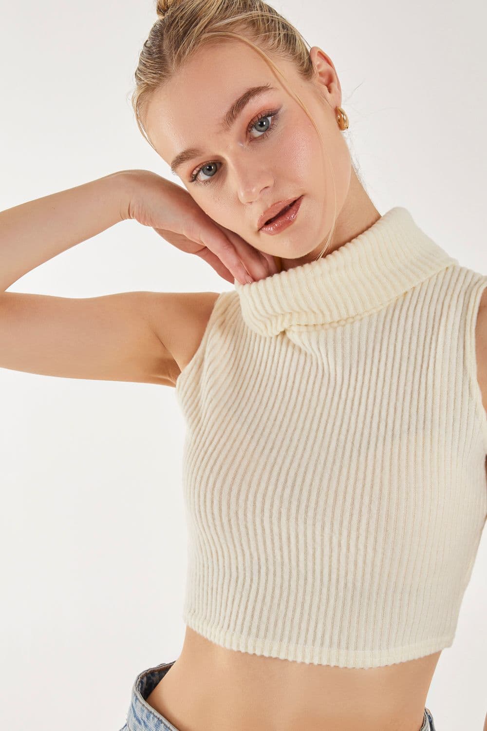 Pink Vanilla Women's Brushed Racer Rib Vest in Ivory