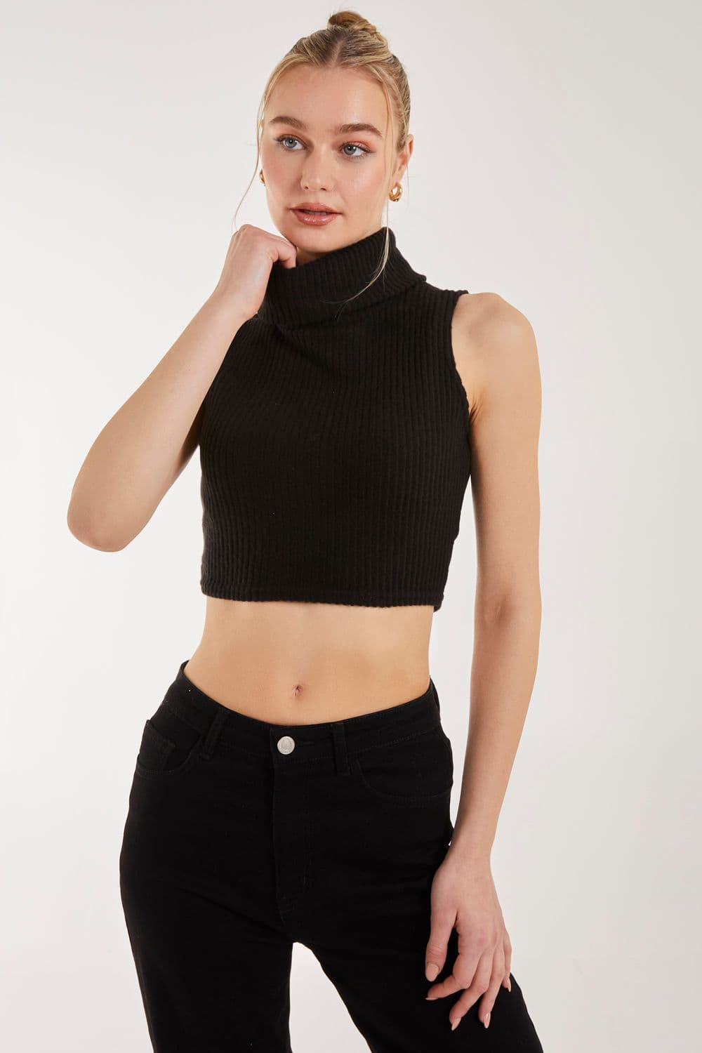 Pink Vanilla Women's Brushed Racer Rib Vest in Black