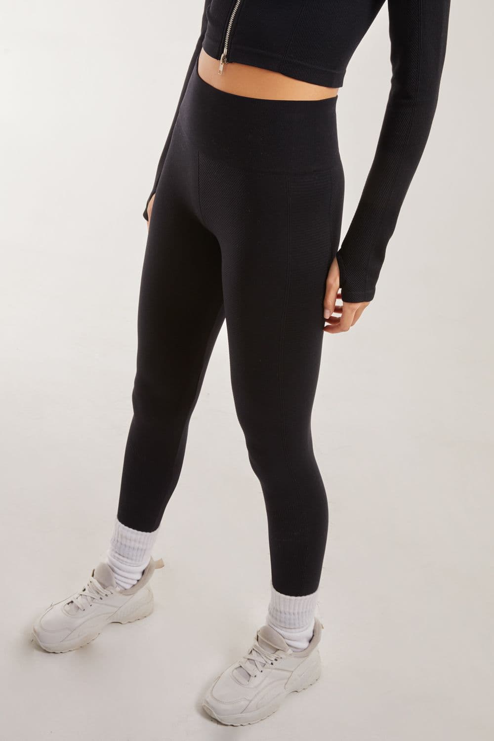 Pink Vanilla Women's Active Rib Leggings in Black