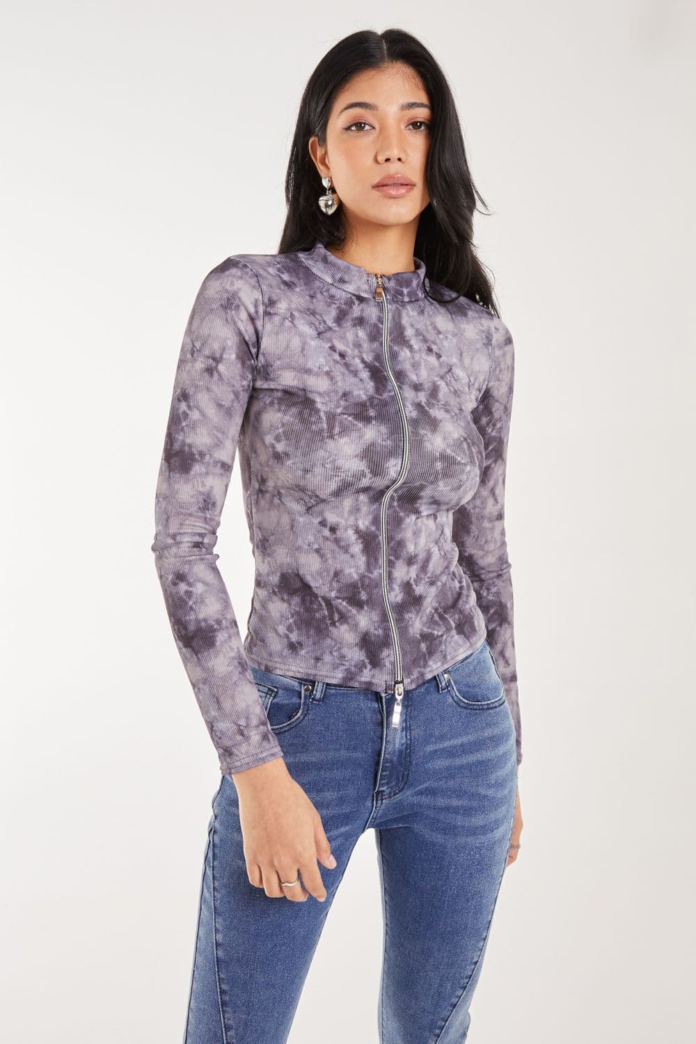 Pink Vanilla Women's Acid Distressed Look Double Zip Top in Midnight