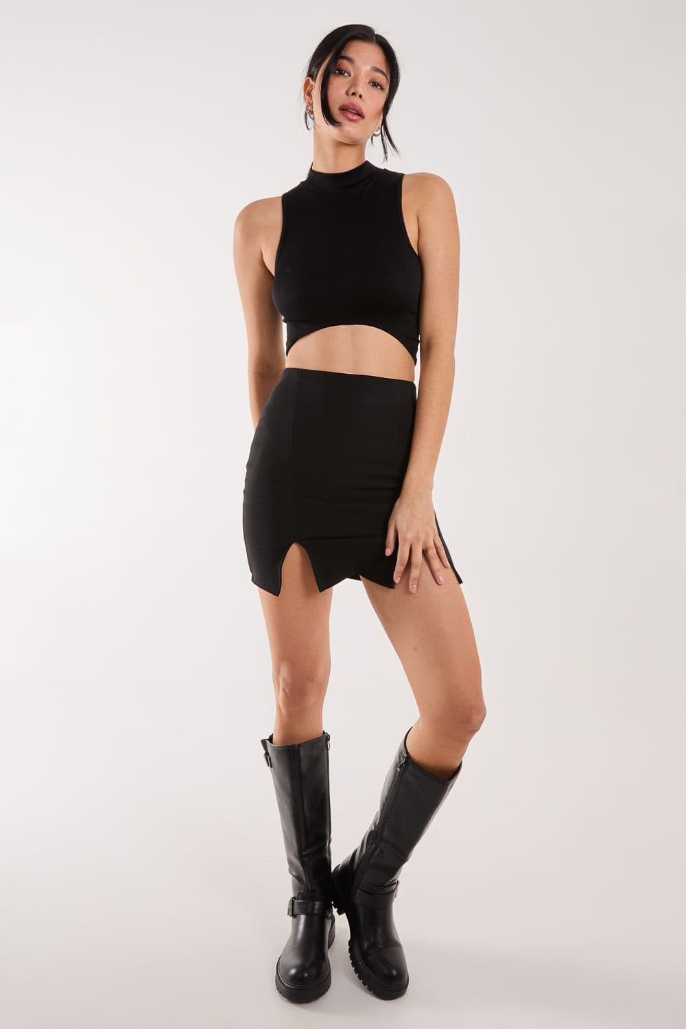 Pink Vanilla Women's Bandage Double Split Mini Skirt in Black