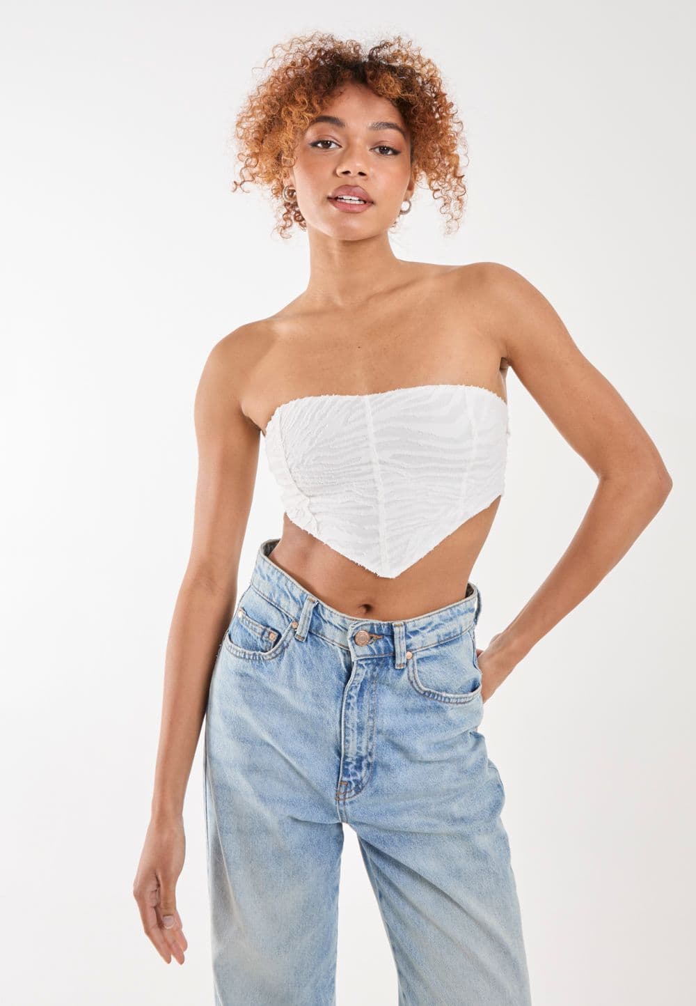 Pink Vanilla Women's Tiger Print Textured Corset Top in Ivory