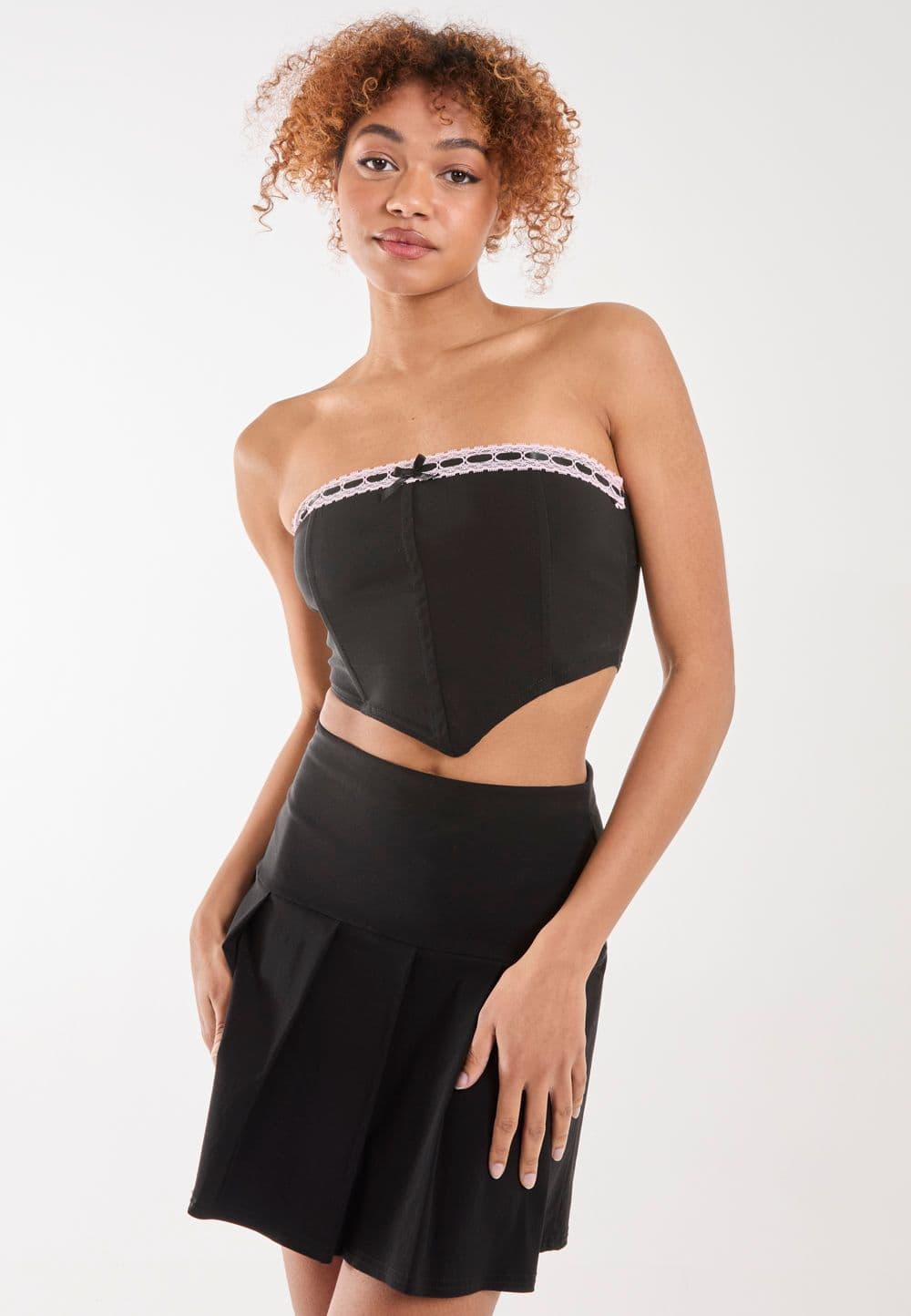 Pink Vanilla Women's Bow Detail Corset Top in Black