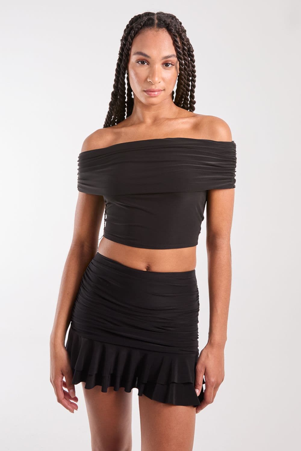 Pink Vanilla Women's Bardot Slinky Top in Black