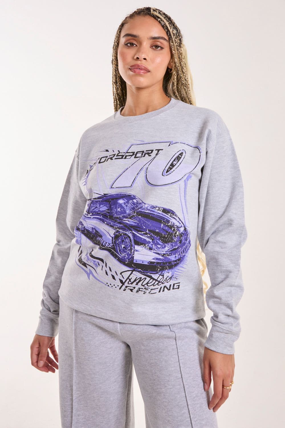 Pink Vanilla Women's Motorsport Oversized Sweat in Grey